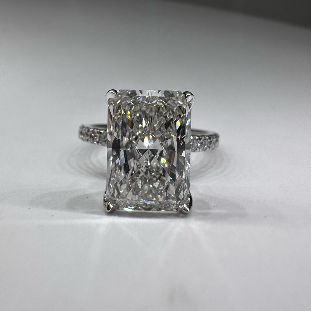 4.97 carat f vs2 radiant cut diamond engagement ring pavé band white gold